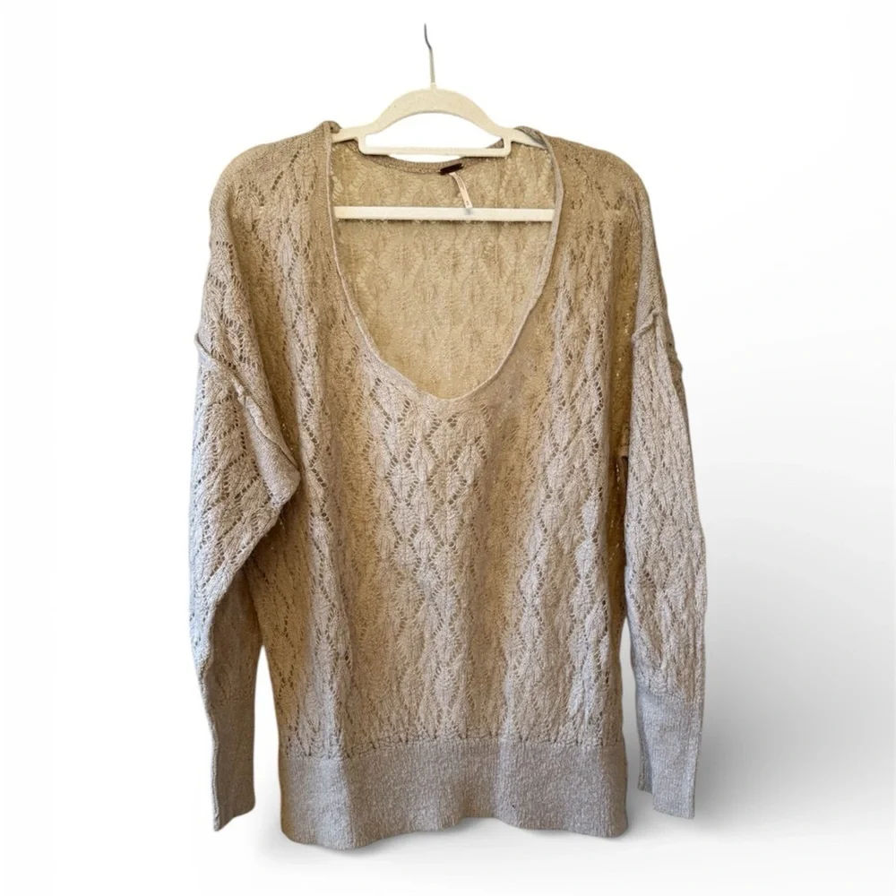 Free People V-Neck Sweater in Tan
